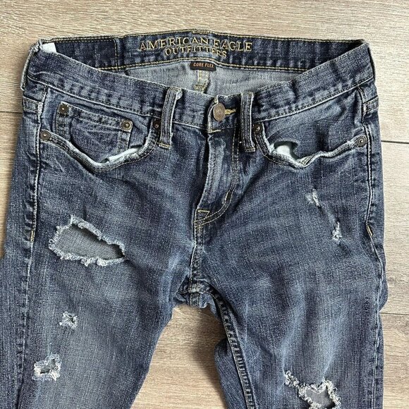 American Eagle Jeans Mens Size 29x32  Core Flex Skinny Distressed Medium - Picture 2 of 7